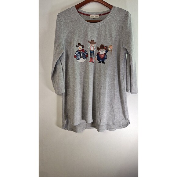 CLOVER and PINE Christmas Tunic Top Women XL Cowboy Rodeo Santa Snowman - Picture 1 of 8